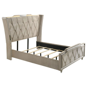 English Elm Mika Queen Bedroom Set Velvet Wingback Bed with Fireplace Dresser and LED Lighting B062S02188