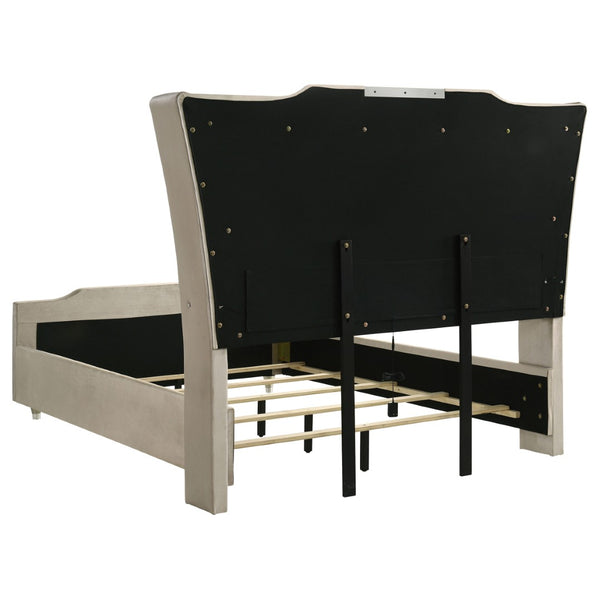 English Elm Mika Queen Bedroom Set Velvet Wingback Bed with Fireplace Dresser and LED Lighting B062S02188