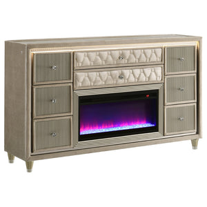 English Elm Mika Eastern King Bedroom Set Tufted Wingback Velvet Glam Suite with LED Fireplace B062S02191