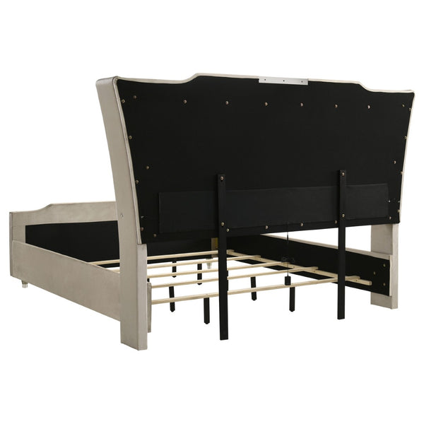 English Elm Mika Five Piece Eastern King Bedroom Set with Velvet Wingback Bed and Fireplace Dresser B062S02192