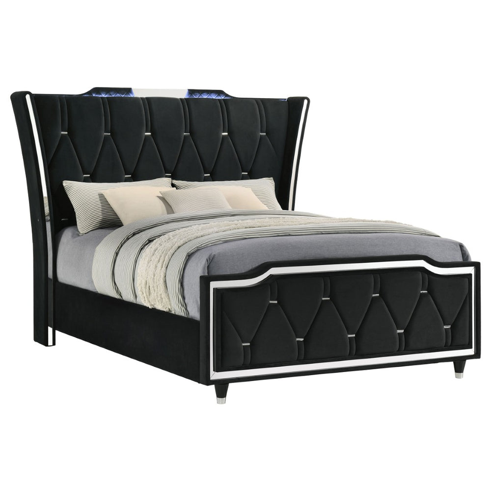 English Elm Mika Velvet Wingback Queen Platform Bed with LED Lighting and Button Tufted Headboard B062S02193