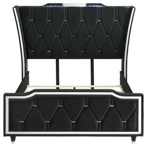 English Elm Mika Velvet Wingback Queen Platform Bed with LED Lighting and Button Tufted Headboard B062S02193