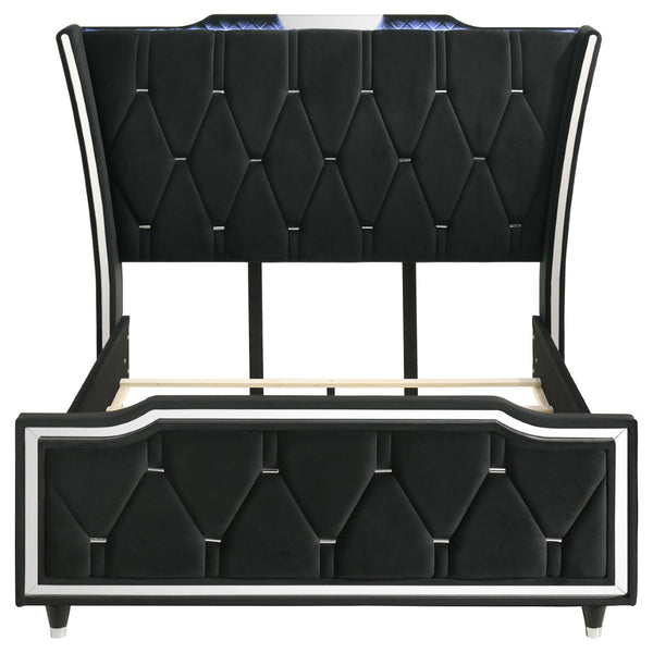 English Elm Mika Velvet Wingback Queen Platform Bed with LED Lighting and Button Tufted Headboard B062S02193