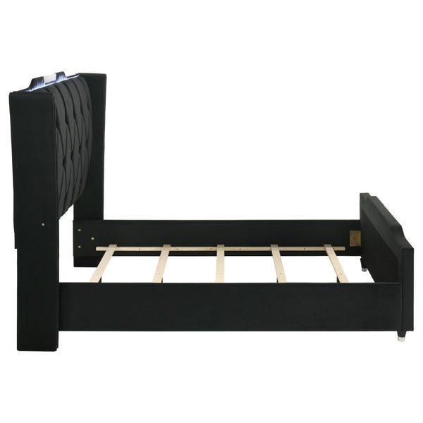 English Elm Mika Velvet Wingback Queen Platform Bed with LED Lighting and Button Tufted Headboard B062S02193
