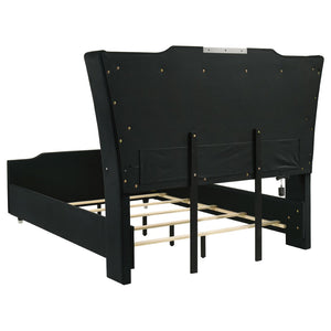 English Elm Mika Velvet Wingback Queen Platform Bed with LED Lighting and Button Tufted Headboard B062S02193