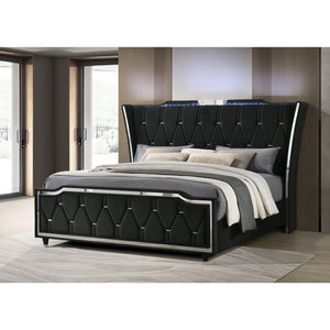English Elm Mika Velvet Wingback Eastern King Bed with LED Headboard and Button Tufted Frame B062S02194
