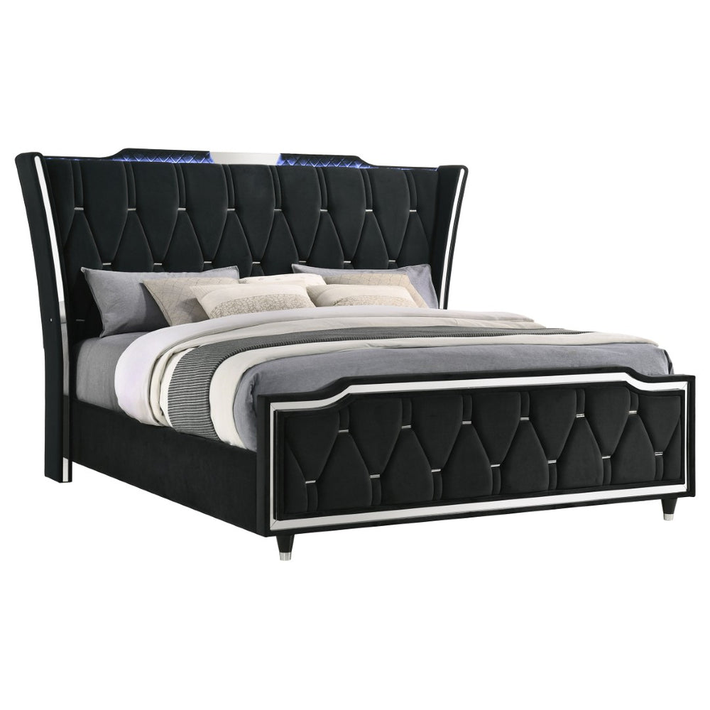 English Elm Mika Velvet Wingback Eastern King Bed with LED Headboard and Button Tufted Frame B062S02194