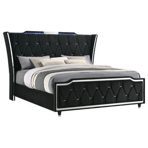 English Elm Mika Velvet Wingback Eastern King Bed with LED Headboard and Button Tufted Frame B062S02194
