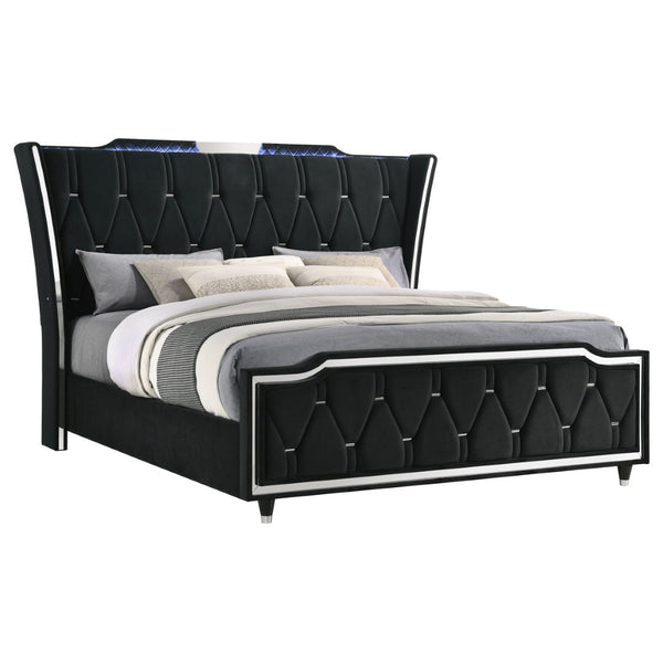 English Elm Mika Velvet Wingback Eastern King Bed with LED Headboard and Button Tufted Frame B062S02194
