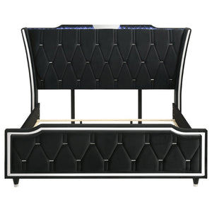 English Elm Mika Velvet Wingback Eastern King Bed with LED Headboard and Button Tufted Frame B062S02194