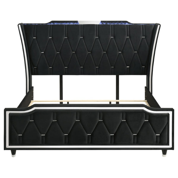 English Elm Mika Velvet Wingback Eastern King Bed with LED Headboard and Button Tufted Frame B062S02194