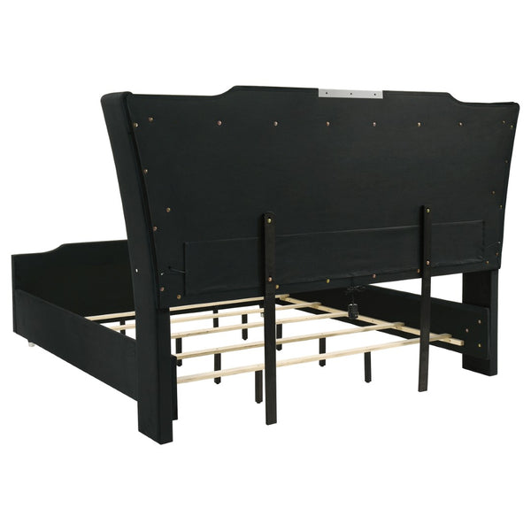 English Elm Mika Velvet Wingback Eastern King Bed with LED Headboard and Button Tufted Frame B062S02194