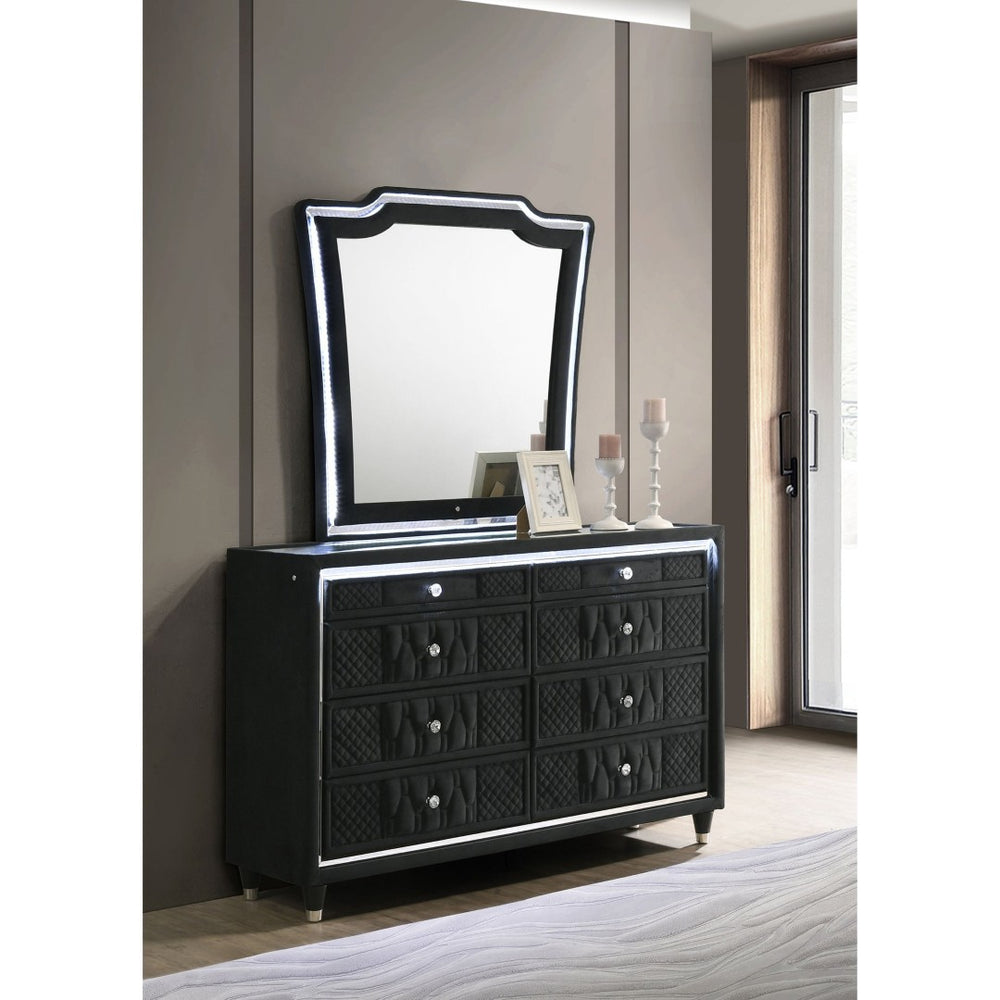 English Elm Mika Velvet Eight Drawer Dresser with LED Frame and Tri Panel Vanity Mirror Glam B062S02195
