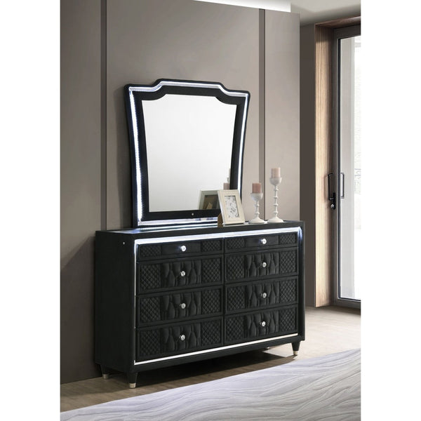 English Elm Mika Velvet Eight Drawer Dresser with LED Frame and Tri Panel Vanity Mirror Glam B062S02195