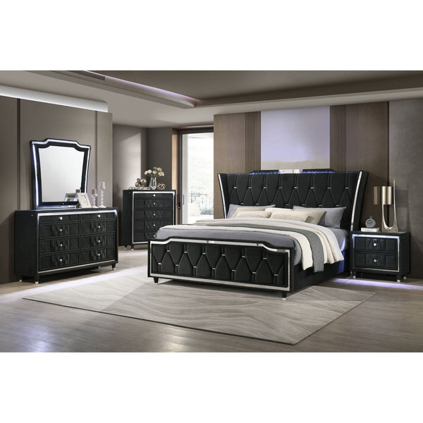 English Elm Mika Velvet Eight Drawer Dresser with LED Frame and Tri Panel Vanity Mirror Glam B062S02195