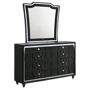 English Elm Mika Velvet Eight Drawer Dresser with LED Frame and Tri Panel Vanity Mirror Glam B062S02195