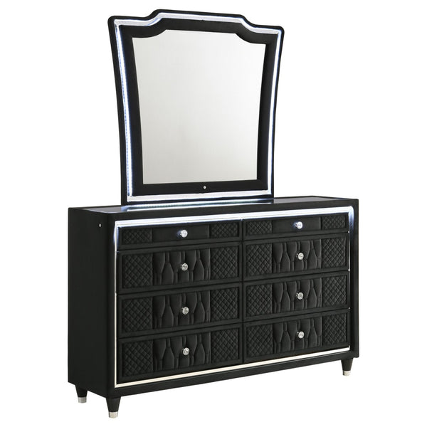 English Elm Mika Velvet Eight Drawer Dresser with LED Frame and Tri Panel Vanity Mirror Glam B062S02195