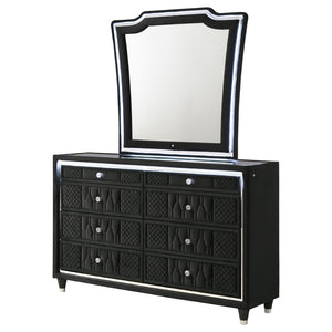 English Elm Mika Velvet Eight Drawer Dresser with LED Frame and Tri Panel Vanity Mirror Glam B062S02195