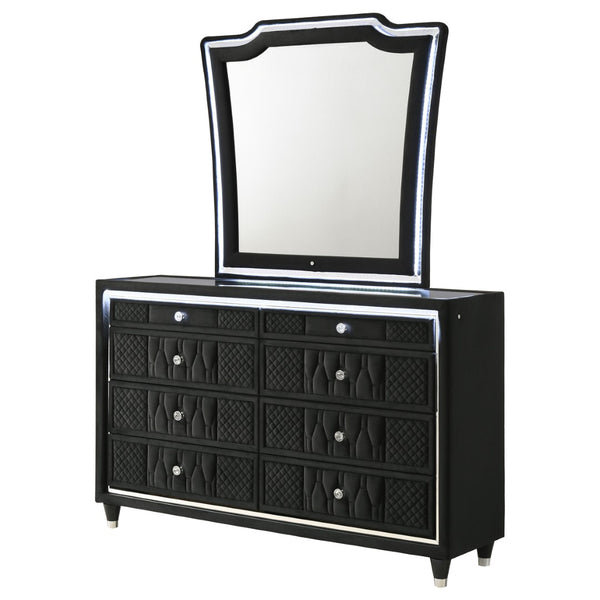 English Elm Mika Velvet Eight Drawer Dresser with LED Frame and Tri Panel Vanity Mirror Glam B062S02195