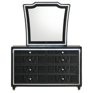 English Elm Mika Velvet Eight Drawer Dresser with LED Frame and Tri Panel Vanity Mirror Glam B062S02195