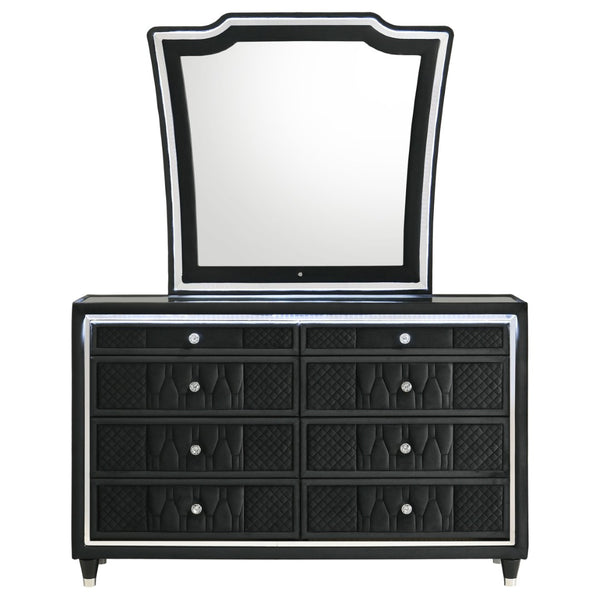 English Elm Mika Velvet Eight Drawer Dresser with LED Frame and Tri Panel Vanity Mirror Glam B062S02195
