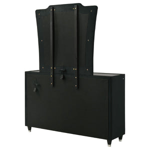 English Elm Mika Velvet Eight Drawer Dresser with LED Frame and Tri Panel Vanity Mirror Glam B062S02195