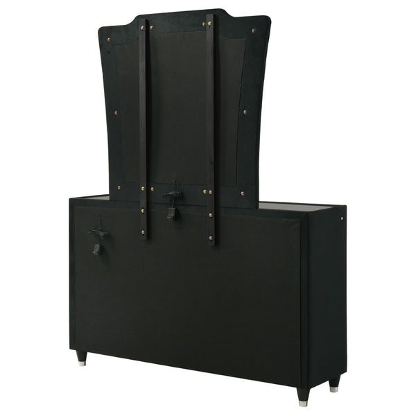 English Elm Mika Velvet Eight Drawer Dresser with LED Frame and Tri Panel Vanity Mirror Glam B062S02195