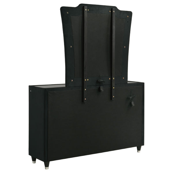 English Elm Mika Velvet Eight Drawer Dresser with LED Frame and Tri Panel Vanity Mirror Glam B062S02195
