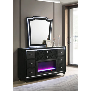 English Elm Mika Eight Drawer Velvet Dresser with LED Fireplace Insert and Tri Panel Mirror B062S02196