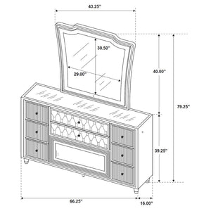 English Elm Mika Eight Drawer Velvet Dresser with LED Fireplace Insert and Tri Panel Mirror B062S02196
