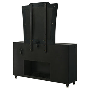 English Elm Mika Eight Drawer Velvet Dresser with LED Fireplace Insert and Tri Panel Mirror B062S02196