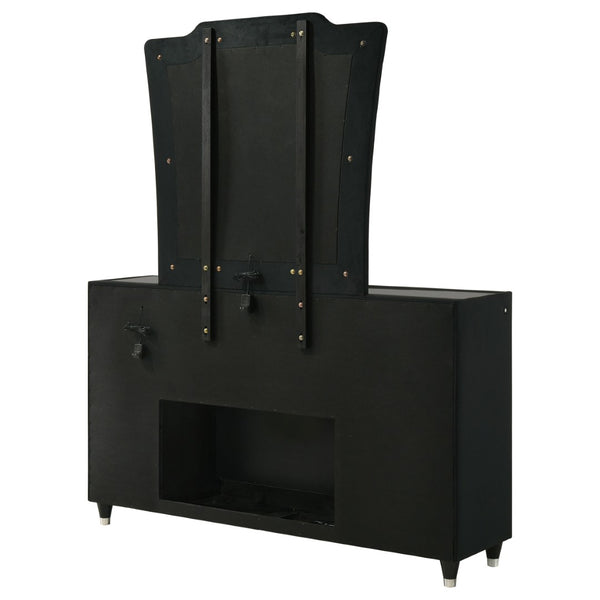 English Elm Mika Eight Drawer Velvet Dresser with LED Fireplace Insert and Tri Panel Mirror B062S02196