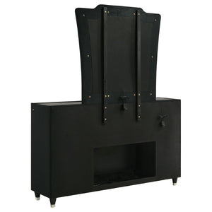 English Elm Mika Eight Drawer Velvet Dresser with LED Fireplace Insert and Tri Panel Mirror B062S02196