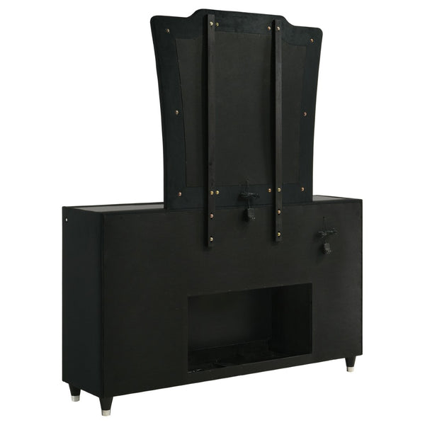 English Elm Mika Eight Drawer Velvet Dresser with LED Fireplace Insert and Tri Panel Mirror B062S02196