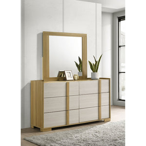 English Elm Lincoln Six Drawer Dresser with Mirror Two Tone Retro Bedroom Storage Set B062S02201
