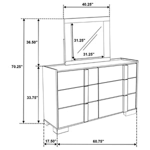 English Elm Lincoln Six Drawer Dresser with Mirror Two Tone Retro Bedroom Storage Set B062S02201