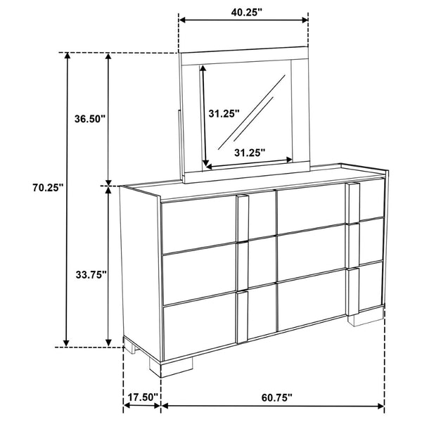 English Elm Lincoln Six Drawer Dresser with Mirror Two Tone Retro Bedroom Storage Set B062S02201