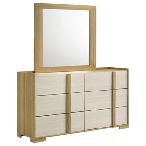 English Elm Lincoln Six Drawer Dresser with Mirror Two Tone Retro Bedroom Storage Set B062S02201