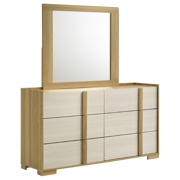 English Elm Lincoln Six Drawer Dresser with Mirror Two Tone Retro Bedroom Storage Set B062S02201