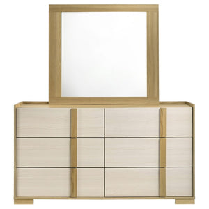 English Elm Lincoln Six Drawer Dresser with Mirror Two Tone Retro Bedroom Storage Set B062S02201