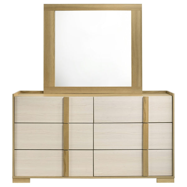 English Elm Lincoln Six Drawer Dresser with Mirror Two Tone Retro Bedroom Storage Set B062S02201