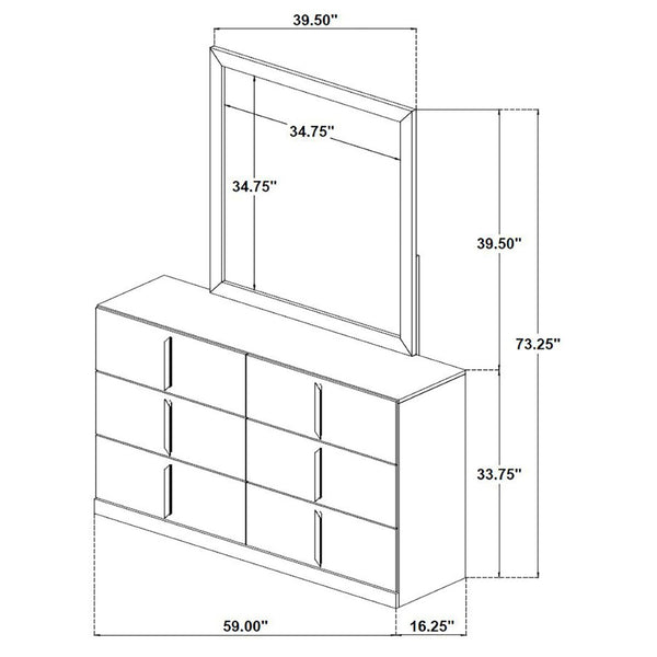 English Elm Lauryn Six Drawer Dresser with Mirror Italian Modern White Gloss and Gold Hardware B062S02202
