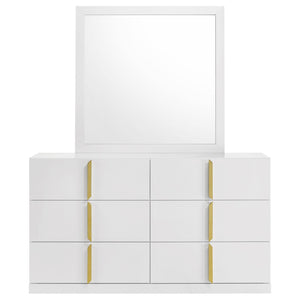 English Elm Lauryn Six Drawer Dresser with Mirror Italian Modern White Gloss and Gold Hardware B062S02202