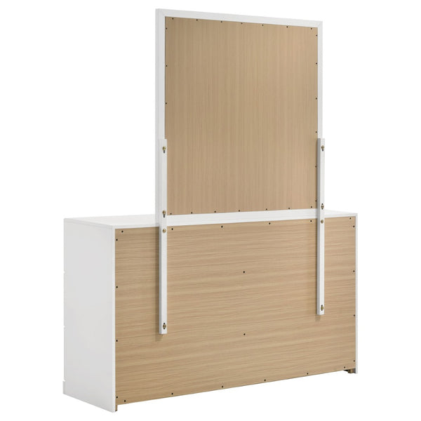 English Elm Lauryn Six Drawer Dresser with Mirror Italian Modern White Gloss and Gold Hardware B062S02202