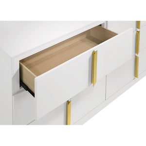 English Elm Lauryn Six Drawer Dresser with Mirror Italian Modern White Gloss and Gold Hardware B062S02202