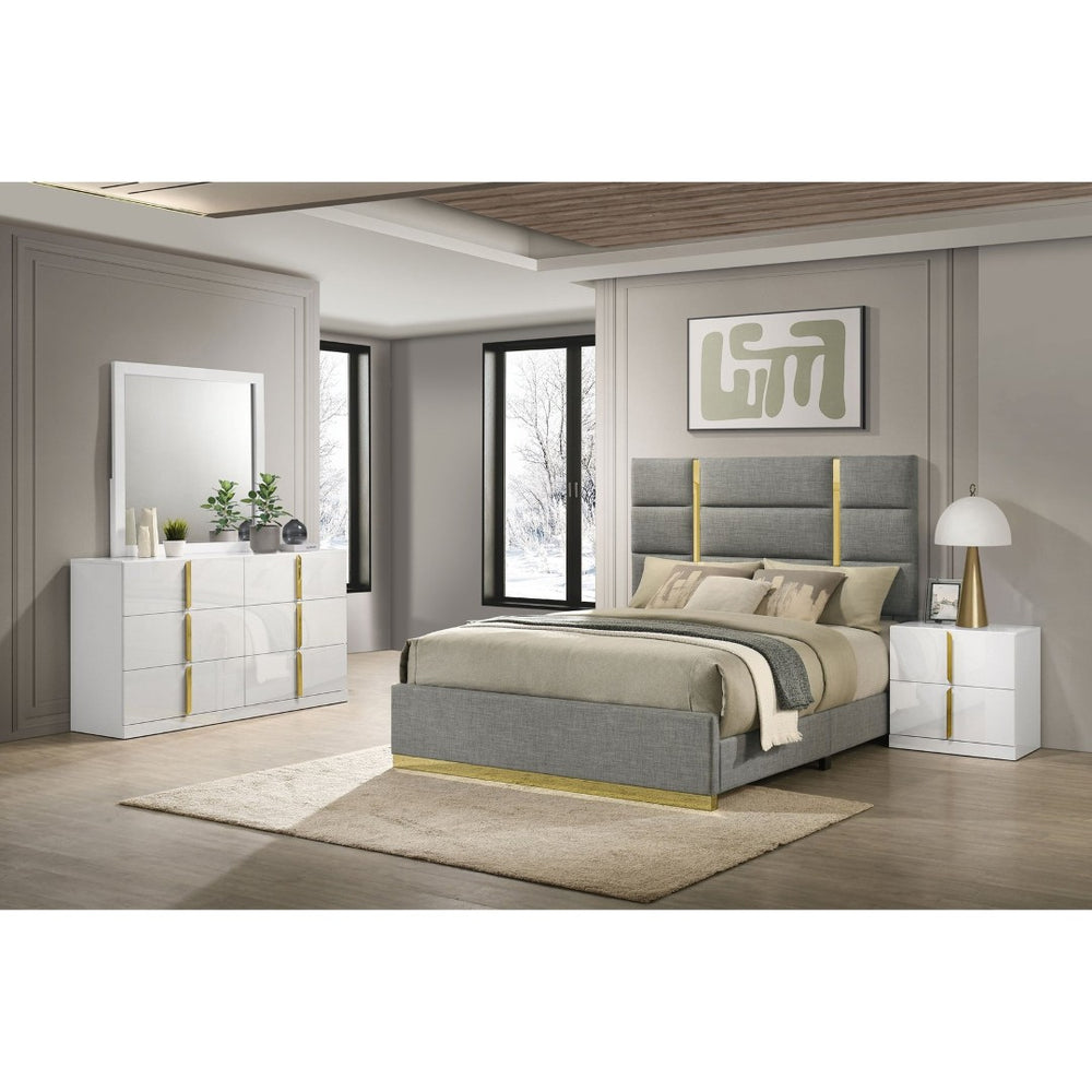 English Elm Lauryn Queen Bedroom Set High Gloss White with Gold Accents Italian Contemporary Style B062S02203