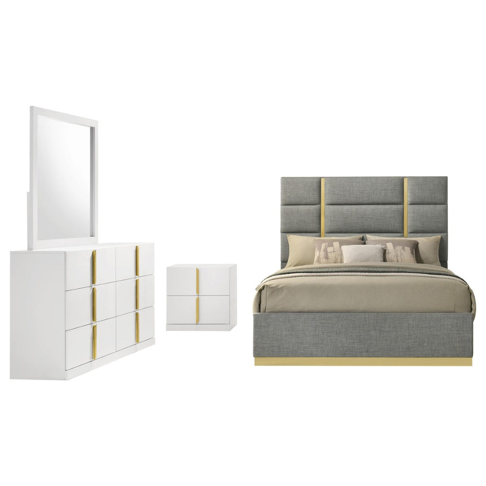 English Elm Lauryn Queen Bedroom Set High Gloss White with Gold Accents Italian Contemporary Style B062S02203