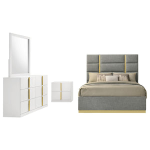 English Elm Lauryn Queen Bedroom Set High Gloss White with Gold Accents Italian Contemporary Style B062S02203