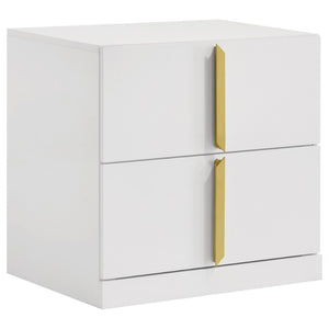 English Elm Lauryn Queen Bedroom Set High Gloss White with Gold Accents Italian Contemporary Style B062S02203