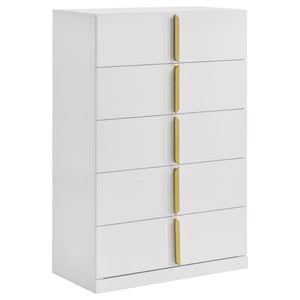 English Elm Lauryn Queen Bedroom Set High Gloss White Grey with Gold Trim Upholstered Headboard B062S02204
